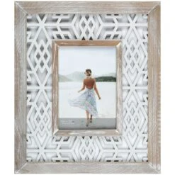 Natural Wash Outer Profile With White Openwork Inner Photo Frame, 5x7