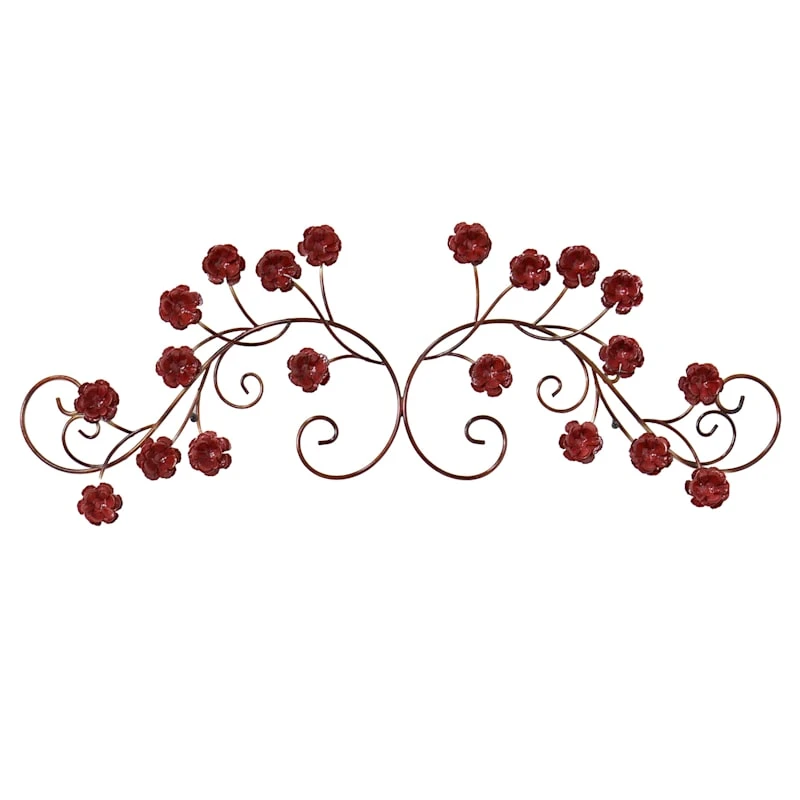 Ornate Red Flower Metal Wall Decor, 12x30 1 Ornate Red Flower Metal Wall Decor, 12x30