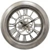 Pewter Round Wall Clock With Cutout Gear, 20"
