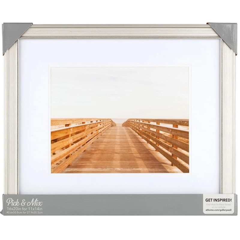 Pick & Mix 16x20 Matted To 11x14 Beaded Wall Frame, Silver 2 Pick & Mix 16x20 Matted To 11x14 Beaded Wall Frame, Silver - Image 2