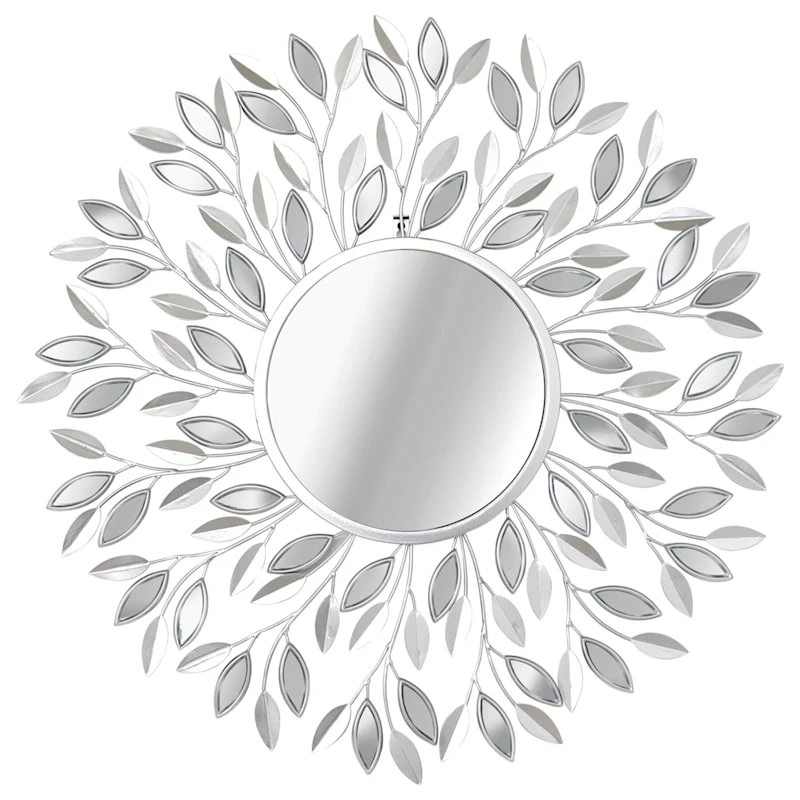 Providence Round Silver Metal Leaf Wall Mirror, 30" 1 Providence Round Silver Metal Leaf Wall Mirror, 30"