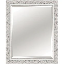 Rectangle Solid Wood Antique White Wall Mirror, 28x34