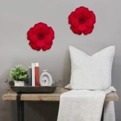 Red Metal Flower Wall Decor, 12" -Luxeframe Shop red metal flower wall decor 12 1