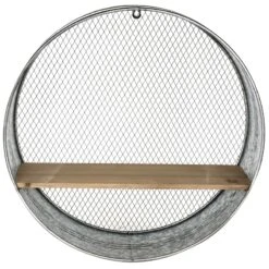 Round Metal & Wood Galvanized Wall Shelf, 20"