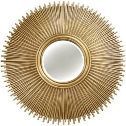 Round Sunburst Polyurethane Soft Gold Wall Mirror, 49"