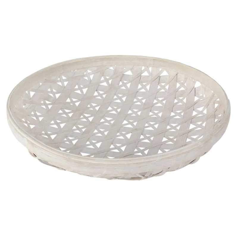 Round White Bamboo Decorative Tray, 16" 1 Round White Bamboo Decorative Tray, 16"