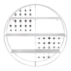 Round White Metal Wall Shelf, 24x11