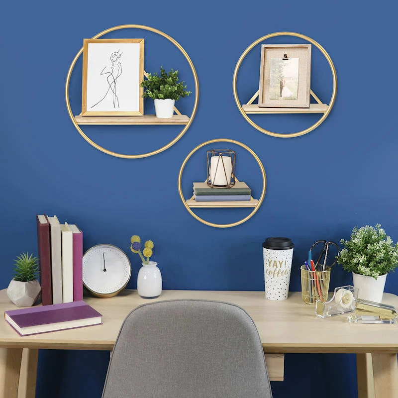 Set Of 3 Gold Metal Round Wall Shelf 5 Set Of 3 Gold Metal Round Wall Shelf - Image 5