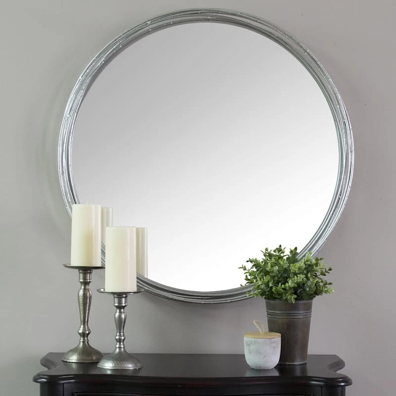 Silver Metal Round Wall Mirror, 30" 2 Silver Metal Round Wall Mirror, 30" - Image 2
