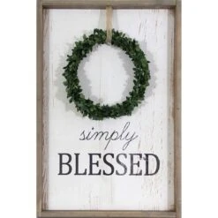 Simply Blessed Wood Framed With Wreath Accent Wall Sign, 16x24