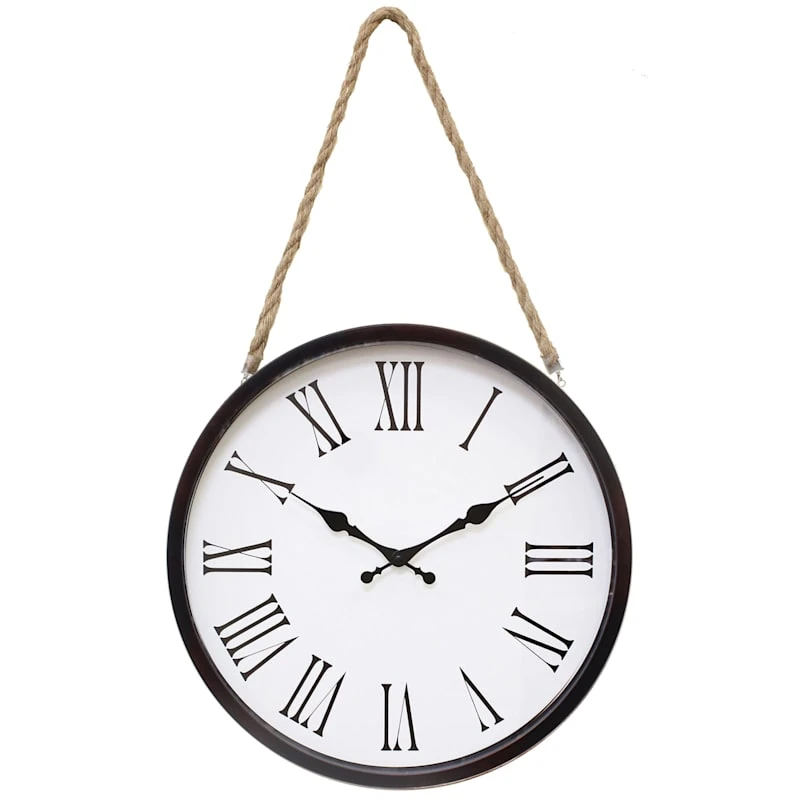 Tortoise Round Hanging Wall Clock With Rope, 16" 1 Tortoise Round Hanging Wall Clock With Rope, 16"