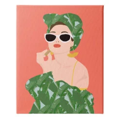 Tropical Lipstick Woman Canvas Wall Art, 18x24