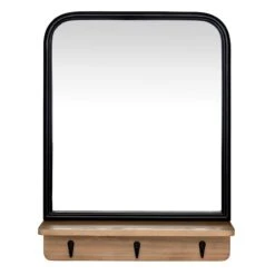 Ty Pennington Black Framed Wall Mirror With Shelf & Hooks, 15x20