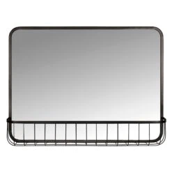 Ty Pennington Brown Framed Wall Mirror With Basket, 28x21