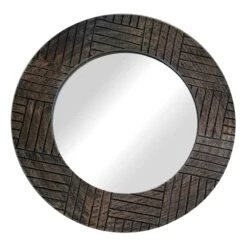 Ty Pennington Round Carved Wood Wall Mirror, 24"
