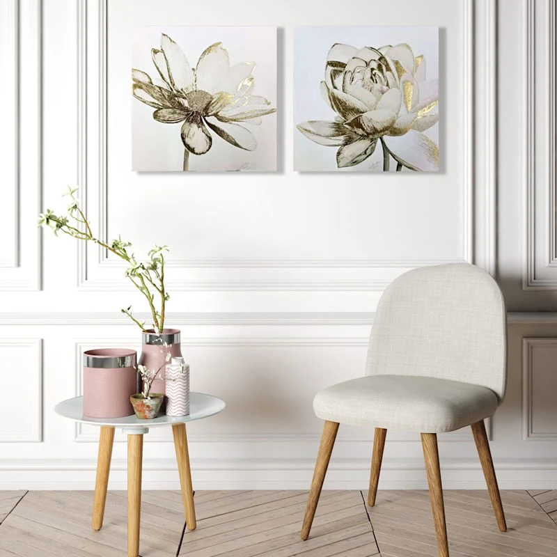 Vintage Lotus Cream Foiled Canvas Wall Art, 16" 2 Vintage Lotus Cream Foiled Canvas Wall Art, 16" - Image 2