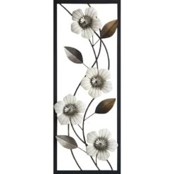 White Metal Floral Framed Wall Decor, 36x14