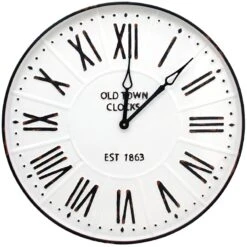 White Metal Round Roman Farm Wall Clock, 25"