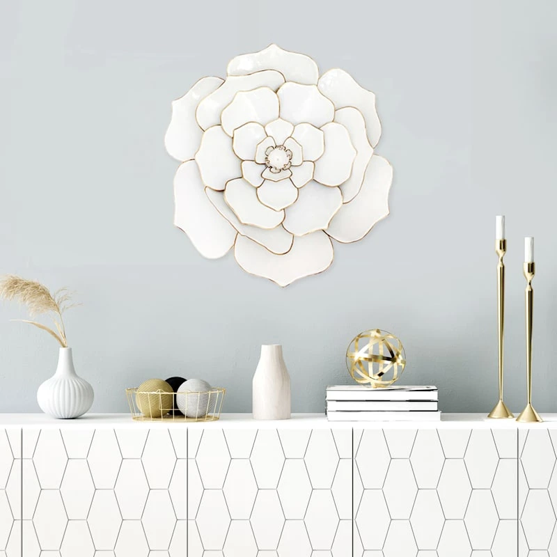 White Metal Wall Flower Wall Decor, 24" 2 White Metal Wall Flower Wall Decor, 24" - Image 2
