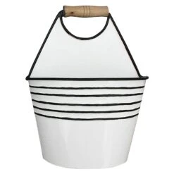 White Metal Wall Planter With Wooden Handle, 8x10