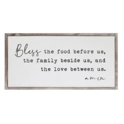 White Wood Framed Bless Script Wall Sign, 18x36