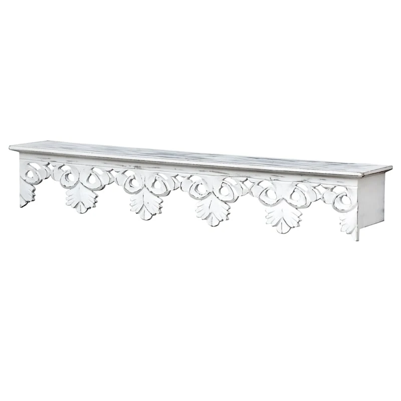 White Wooden Hand Carved Duluth Wall Shelf, 36x6 1 White Wooden Hand Carved Duluth Wall Shelf, 36x6