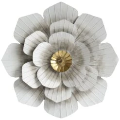 Whitewash Metal Embossed Flower Wall Art, 20"