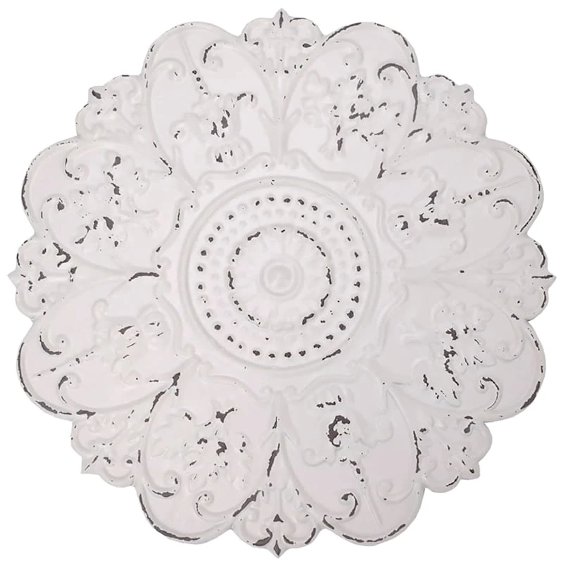 Whitewash Metal Embossed Medallion, 12" 1 Whitewash Metal Embossed Medallion, 12"