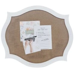 Whitewash Scallop With Linen Backer Pin Board, 22x19