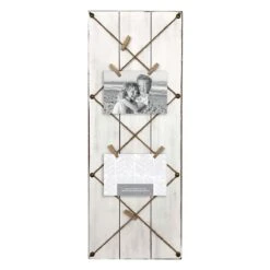 Whitewashed Plank String Collage With Clothespin Photo Clips, 10x25