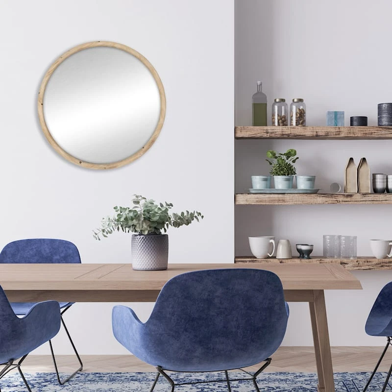 Wood Framed Round Wall Mirror, 30" 2 Wood Framed Round Wall Mirror, 30" - Image 2