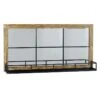 Wood Framed Window Pane Wall Mirror With Shelf, 36"