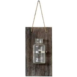 Wood & Glass Mason Jar On Panel Wall Decor, 7x13
