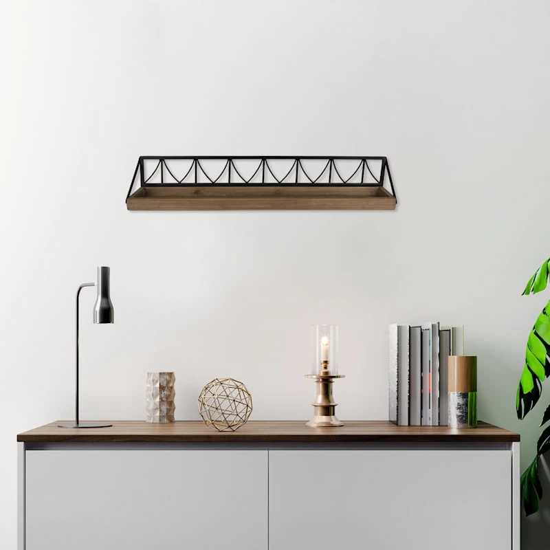 Wood & Metal Wall Shelf, 24x5 2 Wood & Metal Wall Shelf, 24x5 - Image 2