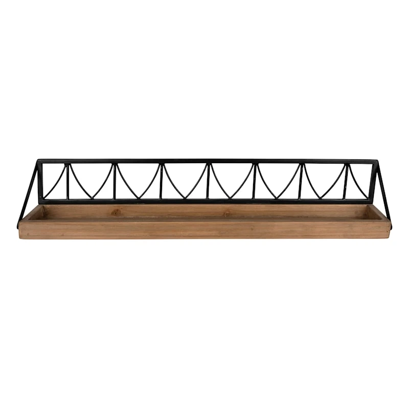 Wood & Metal Wall Shelf, 36x5 2 Wood & Metal Wall Shelf, 36x5 - Image 2