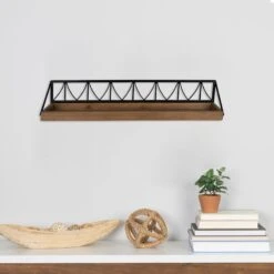 Wood & Metal Wall Shelf, 36x5 5 Wood & Metal Wall Shelf, 36x5 -Luxeframe Shop wood metal wall shelf 36x5 3