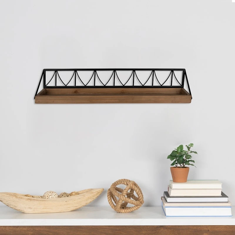 Wood & Metal Wall Shelf, 36x5 3 Wood & Metal Wall Shelf, 36x5 - Image 3